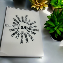 Load image into Gallery viewer, A4 Sketch books with affirmations on back.